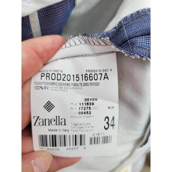 Zanella For Nordstrom's Blue Devon Glen Plaid, Men's Wool Dress‎ Pant - Picture 10 of 13